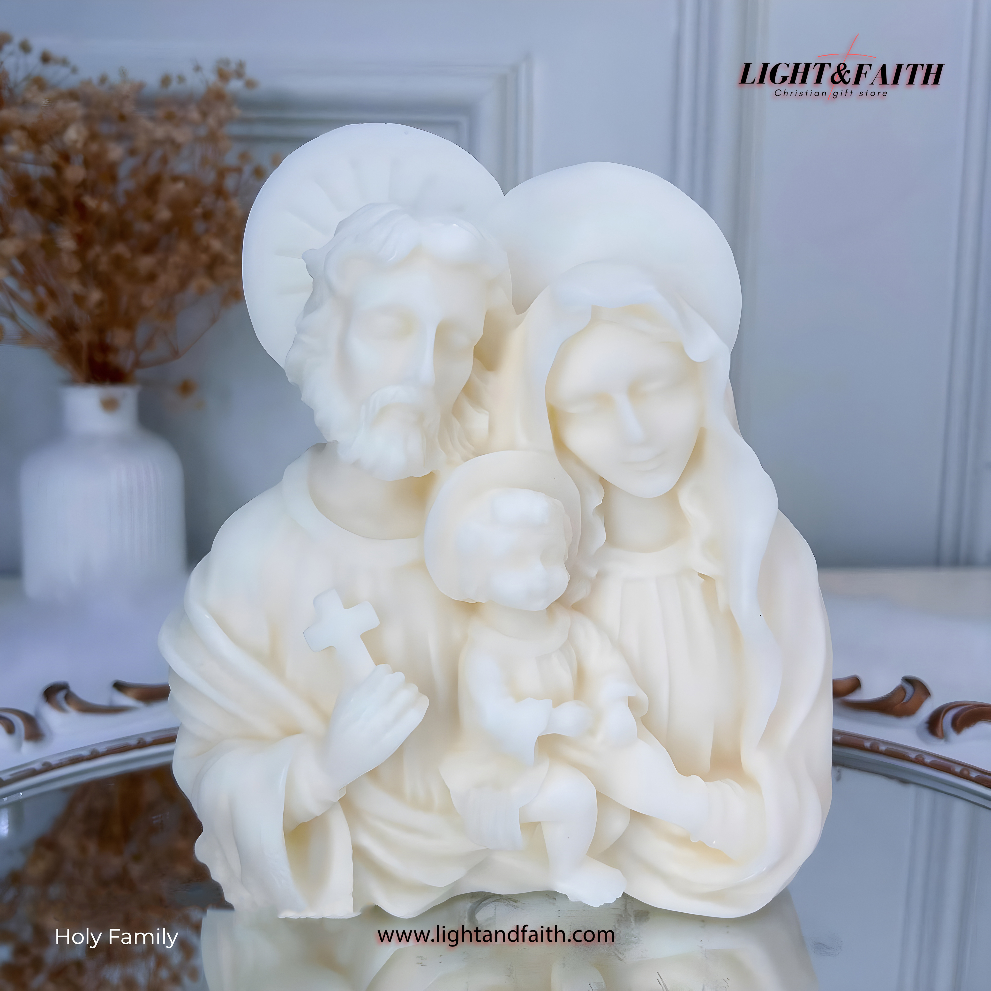 Holy Family Candle, Mary Joseph and Baby Jesus Wax Figure, Christian Home Decor, Catholic Gift – Nativity Christmas Candle CDLAF02